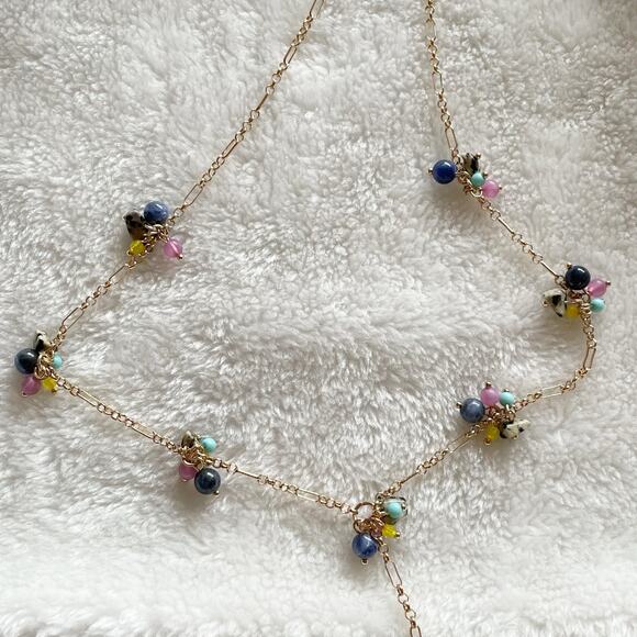 Macy’s Beaded Lariat Necklace Gold Tone Multi Colored Cluster Beads NWOT - Picture 3 of 11